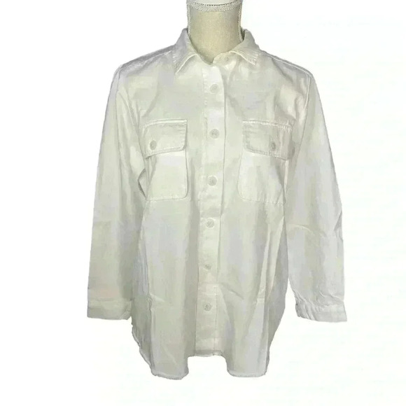 Democracy Denim Two-Pocket Shacket in White Size XS NWT - Picture 3 of 11